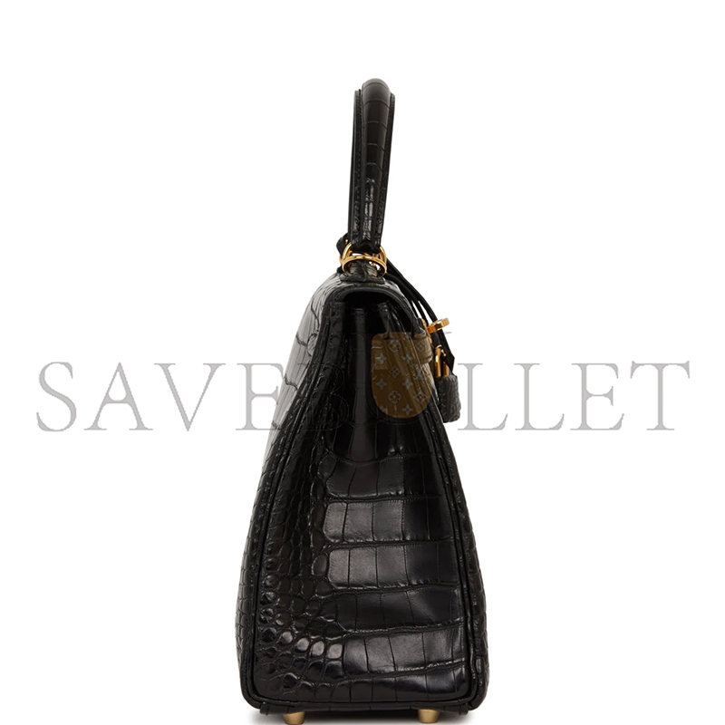 H**mes master kelly retourne 25 black matte alligator gold hardware (25*20*13cm)